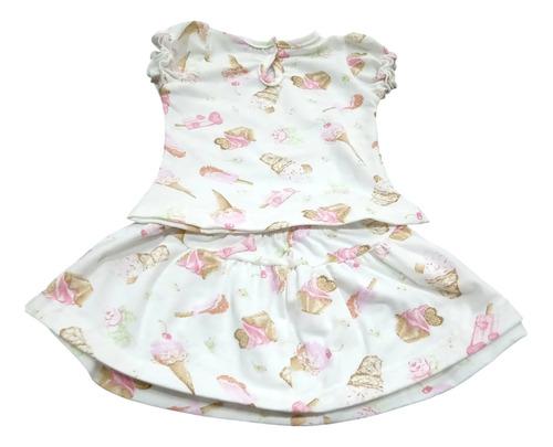 Conjunto Bebe Beba Remera Pollera Con Flores Algodón Premium 5