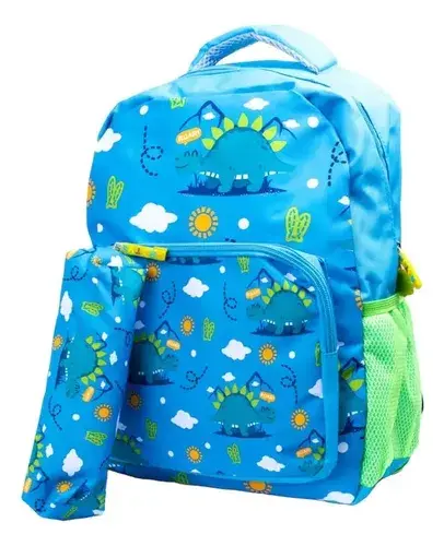 Combo Mochila + Cartuchera Escolar Dinosaurios Infantil Nene Azul Dinosaurios
