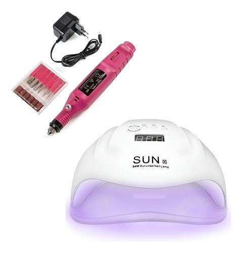Kit X3 Cabina Uñas 54w Uv-led + Torno Profesional + Fresas Na