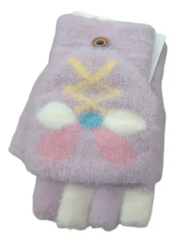 Guantes Sin Dedos Y Capucha Abrigados Conejito 3d City Girl Lila Único Conejito 3