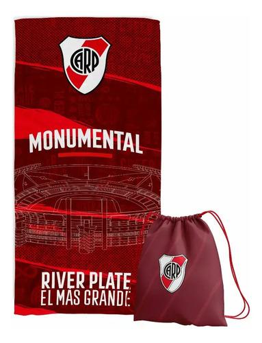 Toallon Playero Microfibra Seca Rapido River Plate + Mochila