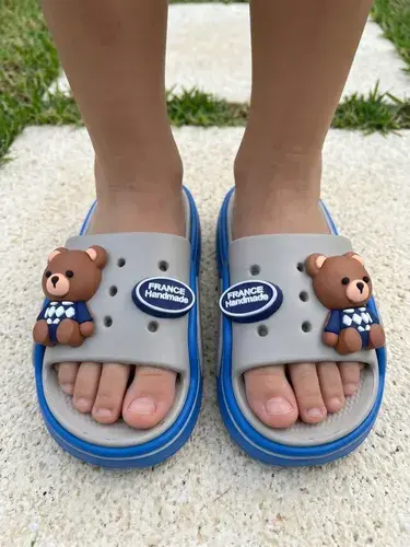 Sandalias Ojotas Infantil Niño Verano Frescas Antideslizante Oso Gris France Osito 30-31