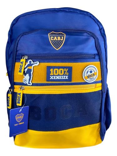 Mochila Boca Juniors Velcro Con Parches Reforzada Escolar 7