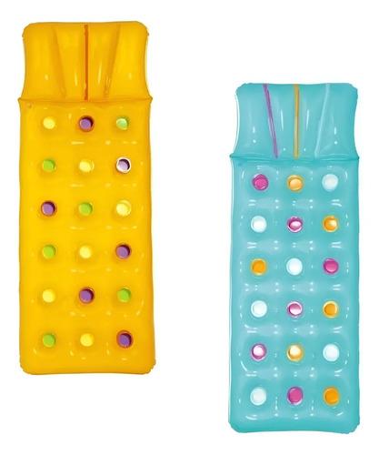 Colchoneta Inflable Cama Pileta Piscina Colores Porta Vasos
