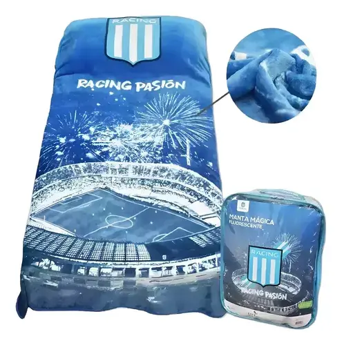 Frazada Magica Racing Club Fluorescente 1 1/2 Plaza Brilla Racing 0 G Celeste