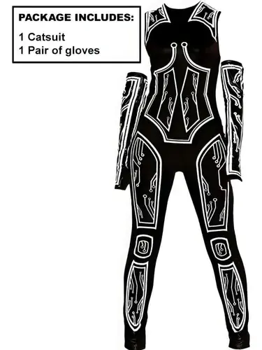 Traje Mujer Cyberpunk L/xl Disfraz Blanco Negro Halloween Negro L/xl 2