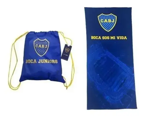 Toallon Playero Microfibra Seca Rapido Boca Junior + Mochila