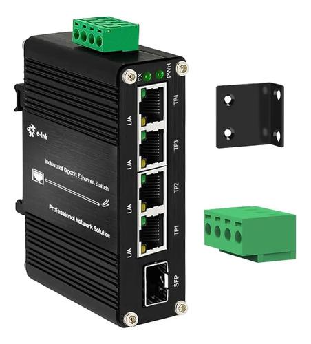 Switch Ethernet Industrial Gigabit 4 Rj45 + 1 Sfp Din Ip40
