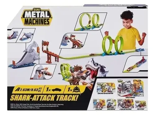 Combo Pista Tiburón Metal Machines Zuru Lanzador + 3 Autitos Gris 10