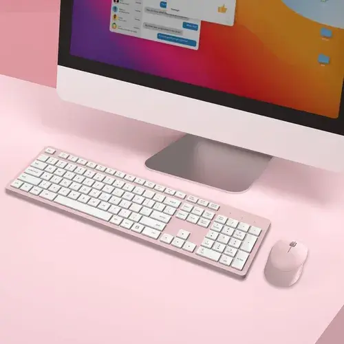 Combo Teclado Y Ratón Inalámbrico Leadsail Rosa Ergonomico 2