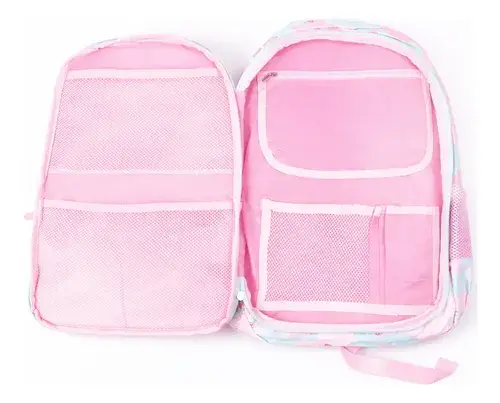 Mochila Escolar Infantil Nena Estampada Nieve Multi Bolsillo Rosa Nieve 3