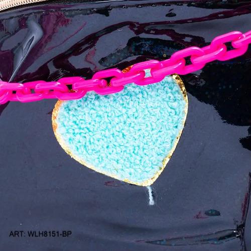 Mochila Escolar Nena Brillante Rosa Negra Reforzada Brillos  3