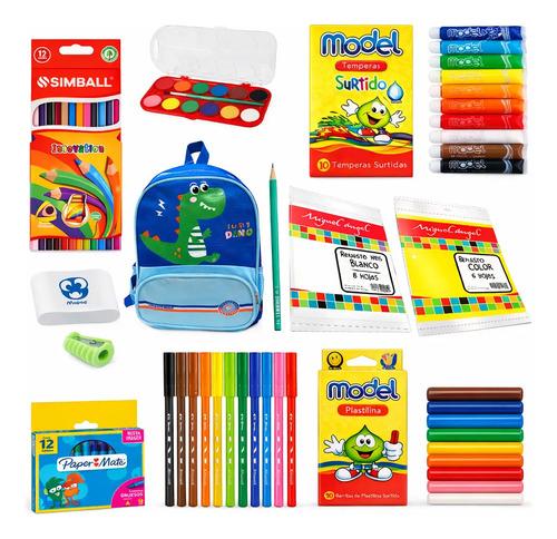 Kit Utiles + Mochila Escolar Jardin Preescolar Dino Unicorni