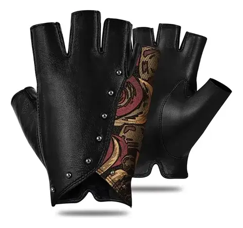 Guantes De Cuero Punk Sin Dedos Mujer Moto Fioretto W180416 Negro S 3