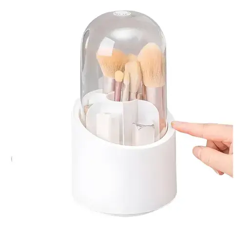 Organizador De Brochas Giratorio Maquillaje Pinceles Capsula Blanco