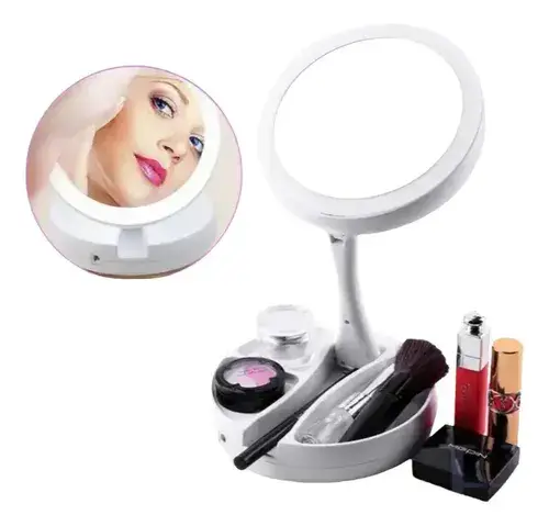 Espejo Plegable Con Aro Luz Led Maquillaje Uñas Portatil