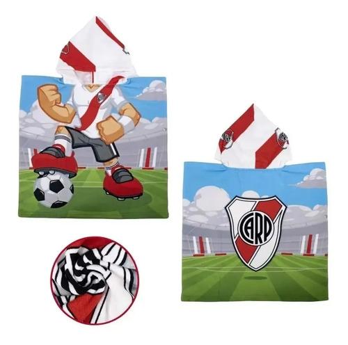 Poncho Toallon Infantil Futbol + Mochila Verano Playa Color Azul River Plate