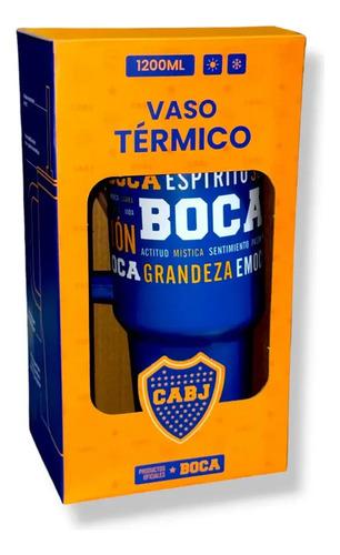 Vaso Térmico Boca Juniors 1200ml Con Tapa + Manija + Sorbete Azul Boca Juniors 3