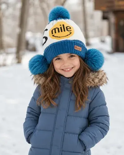 Gorro Infantil De Invierno Abrigado Con Pompon Getrich Azul Unico Smile 2