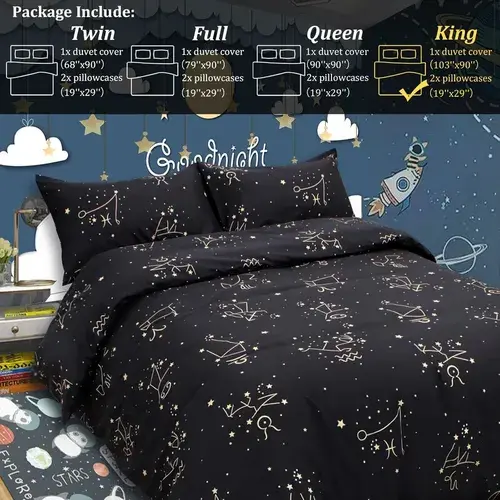 Funda Nórdica Zodiaco King Negra Estampado Constelaciones Negro 3