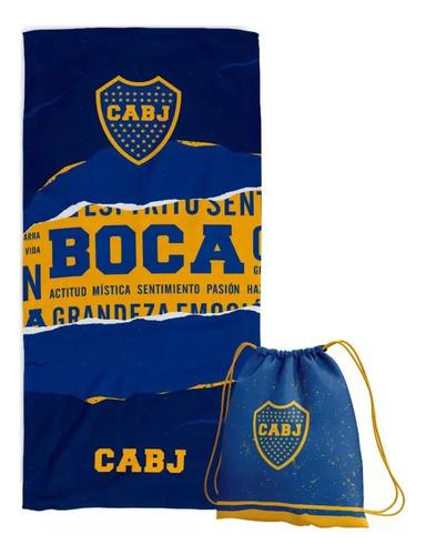Toallon Playero Microfibra Seca Rapido Boca Junior + Mochila 11