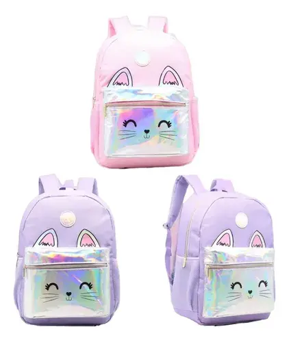 Mochila Escolar Nena Rosa Lila Brillante Primaria Impermable 14