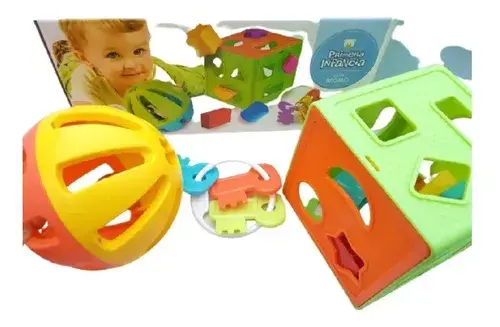 Set Didáctico 3 En 1 Sonajero + Cubo Encastres + Mordillo Multicolor 4