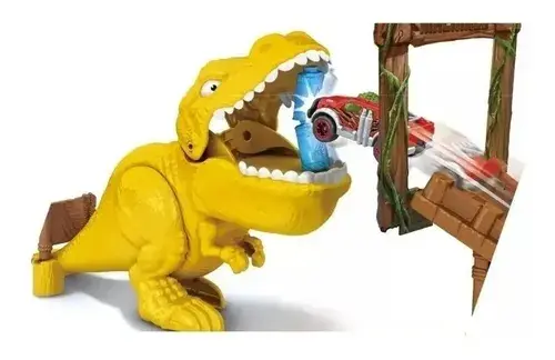 Super Combo Pista Metal Machine Dinosaurio + 3 Autos Wheels Amarillo 8