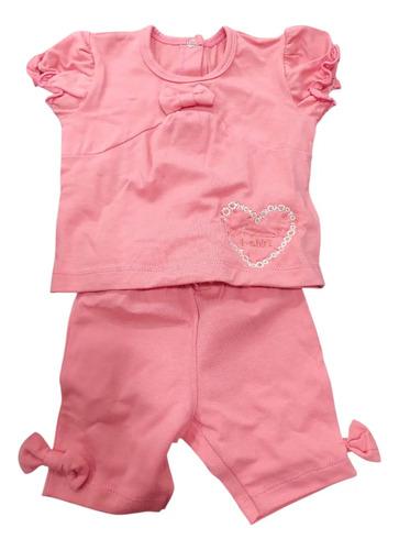 Conjunto Bebe Beba Remera + Short Con Corazon Y Moño 13