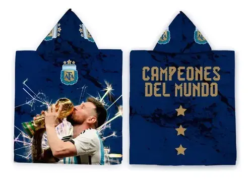 Poncho Microfibra Toallón Argentina Campeón 3 Estrella Messi 9
