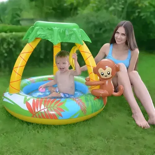 Pileta Inflable Jilong Redonda 65l Bebés 1 Año Diseño Mono Selva 9