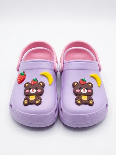 Sandalia De Goma De Verano Con Oso Y Pines Varios Modelos Lila Y Rosa Sandalia De Verano Oso Con Pines Lila Y Rosa 22-23