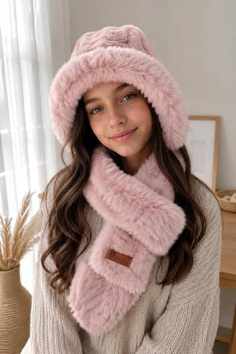 Gorro Peludo De Invierno De Animales, Orejeras Con Bufanda Rosa Viejo Un Orejas