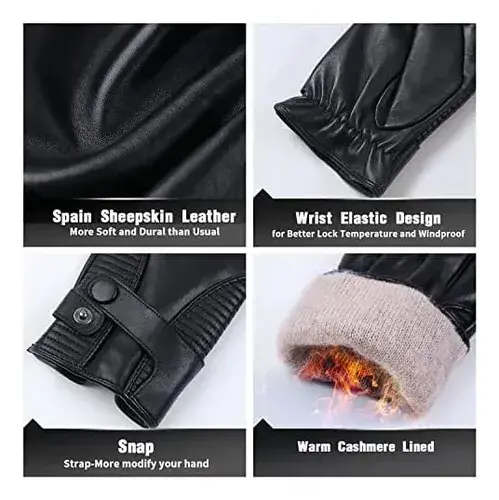 Guantes Cuero Fioretto Hombre Invierno Táctil Piel Oveja Negro S Cuero 4