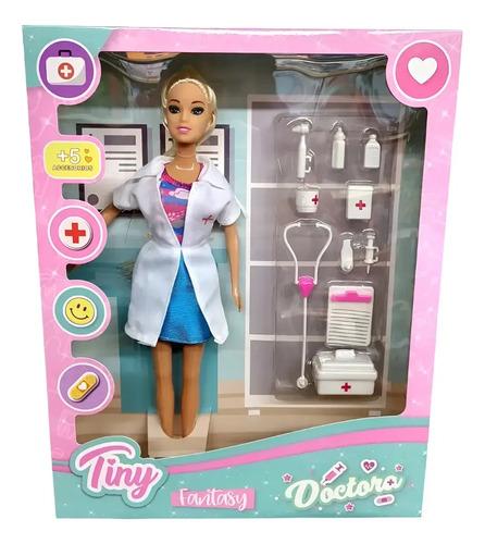 Muñeca Tiny Fantasy Doctora Articulada Coleccionable Con Accesorios Medicos Estetoscopio Jeringa Maletin De Juguete Regalo Infantil Niñas Juego De Rol Profesiones Super Cute Bebotes Silicona 9