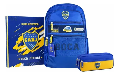 Super Kit Escolar Boca Junior Mochila + Carpeta + Cartuchera