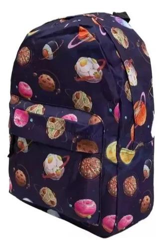 Mochila Escolar Dibujos Futbol Cohete Niños Primaria Grande Color Azul Oscuro Diseño De La Tela Planetas Y Comidas 6