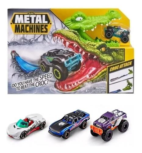 Combo Pista Cocodrilo Metal Machines Lanzador + 3 Autos Zuru Verde