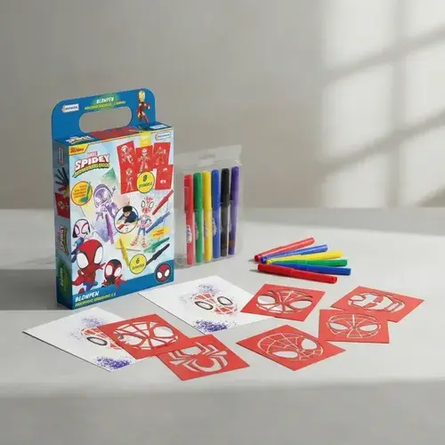 Set De Arte Spiderman Blow Pen Marcadores Y Stencils Dibujo 3