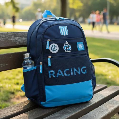 Mochila Racing Club Velcro Con Parches Escolar Reforzada 7