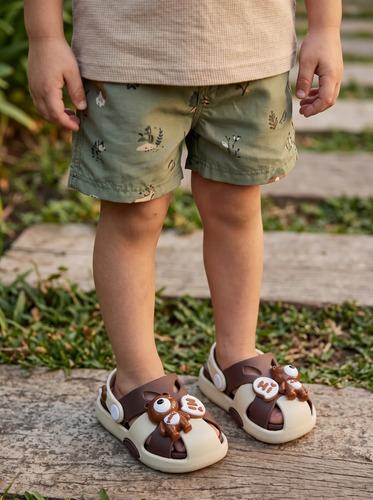 Sandalias Infantiles Verano De Goma Pin Osito Colonia Pileta Marron Y Beige Sandalias Verano De Goma Con Pin De Osito Marron Y Beige 24-25