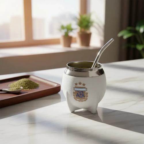 Mate Afa Argentina Cn Bombilla Acero Inoxidable Licencia Ofi Blanco Afa 2