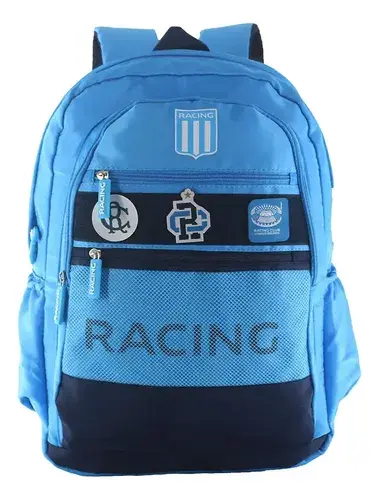 Mochila Racing Club Velcro Con Parches Escolar Reforzada 8