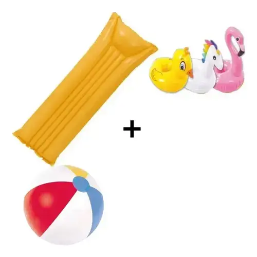 Combo Inflable Colchoneta Pileta + 2 Pelota + 3 Posa Vaso Mate 2