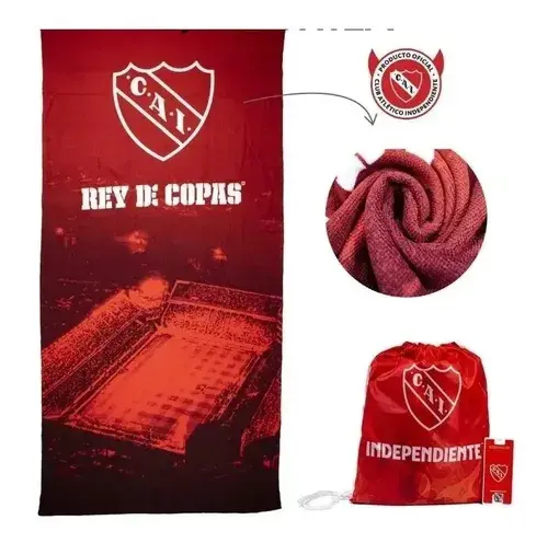 Toallon Playero Microfibra El Rojo Independiente + Mochila 6