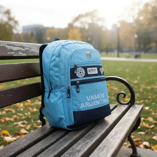 Mochila Afa Argentina Escolar Reforzada Velcro Con Parches 13