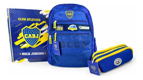 Super Kit Escolar Boca Junior Mochila + Carpeta + Cartuchera 11