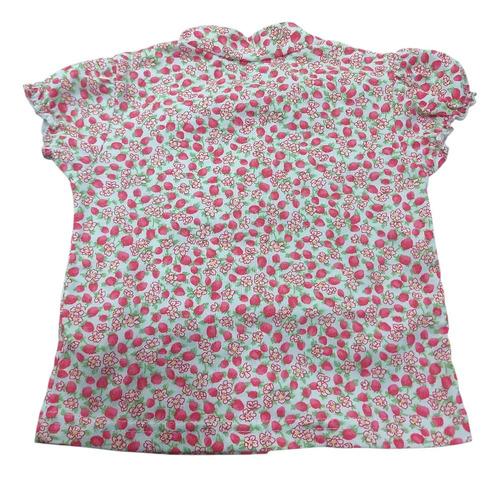 Conjunto Bebe Beba Algodon Estampado Con Bordado Flores Blanco Floreado Y Frutillas 4-6m 3