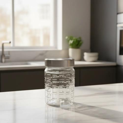 Frasco Vidrio Relieve Tapa Acero Hermética 1.5l Cocina Cristal