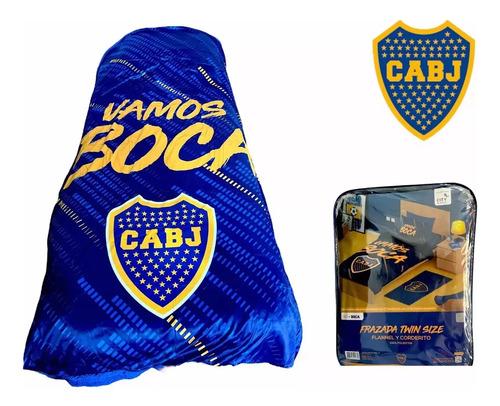 Frazada Con Corderito Boca Juniors Flannel Doble Faz 1,5 P Boca 0 G Azul 8